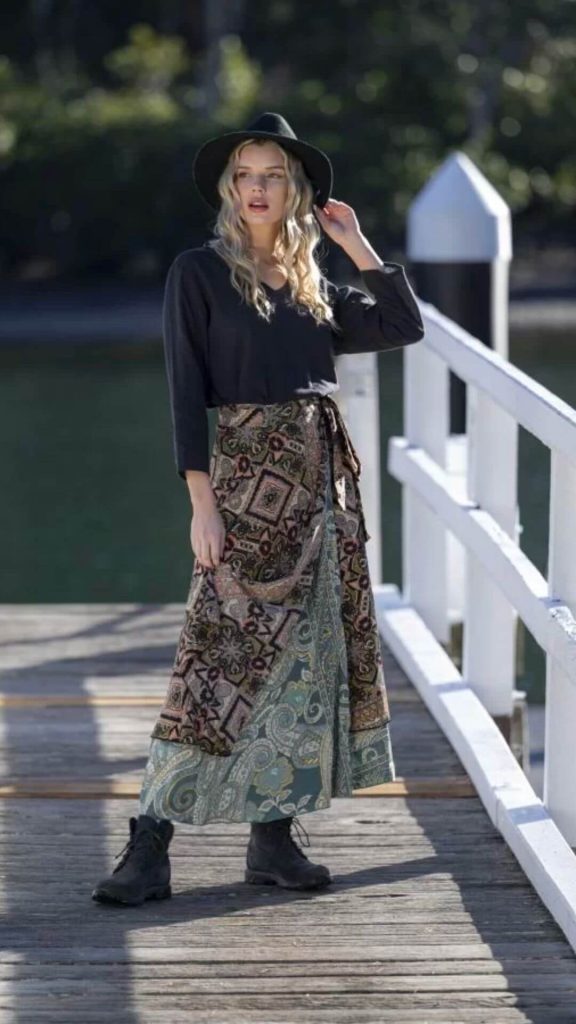 Boho style wrap maxi skirt
