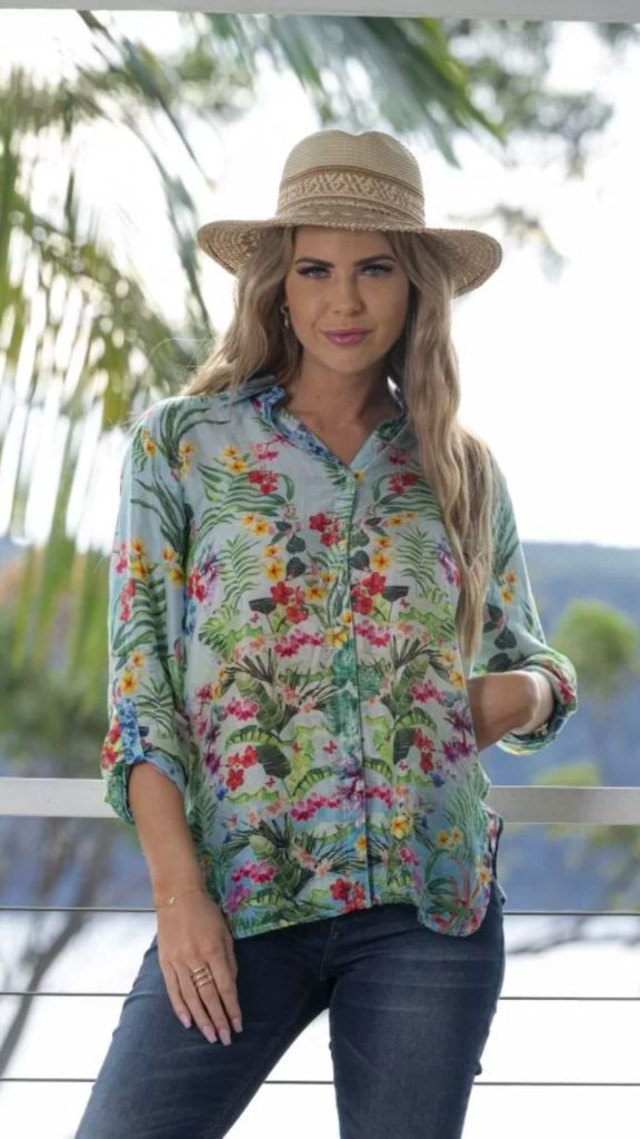 Floral bohemian tropical silk shirt