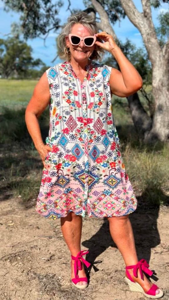 Cross Stitch Short Dress boho for women over 60