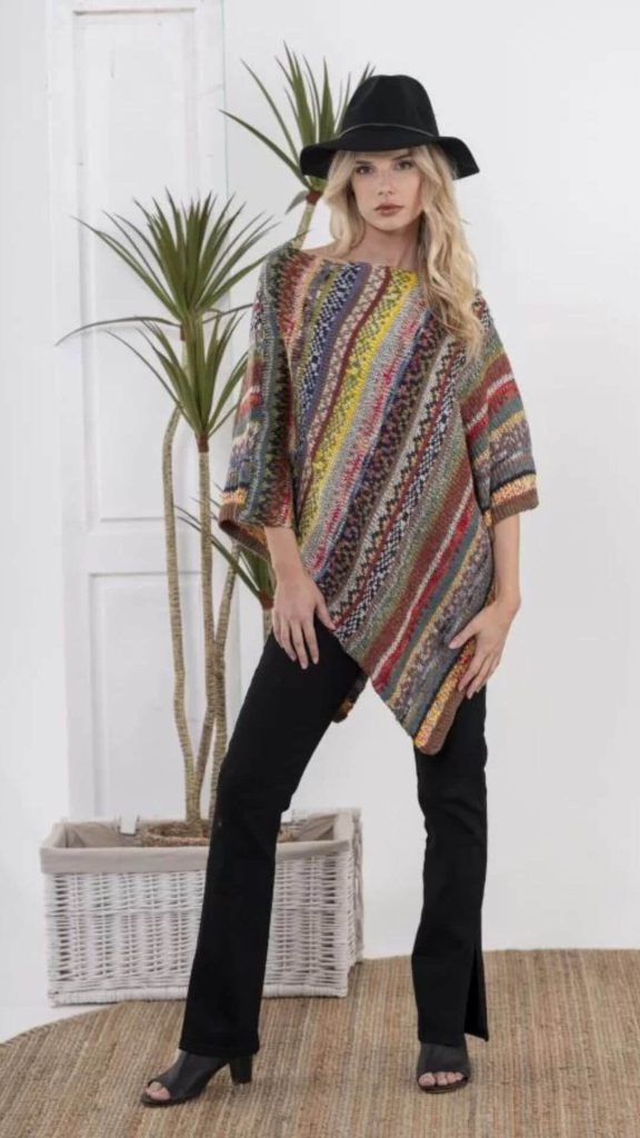 Striped knit poncho bohemian style